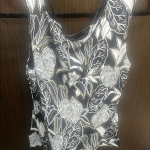 White House Black Market Embellished Black and White Tank Top
